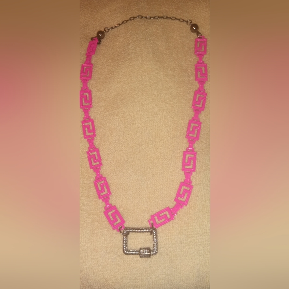 By Alexa Rea Donatella Necklace in Barbie pink  Gunmetal